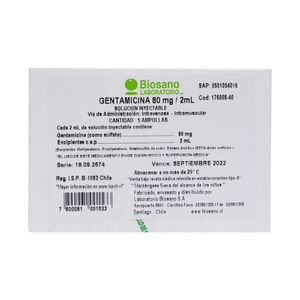GENTAMICINA 80MG / 2ML CAJA X 5 UNID.