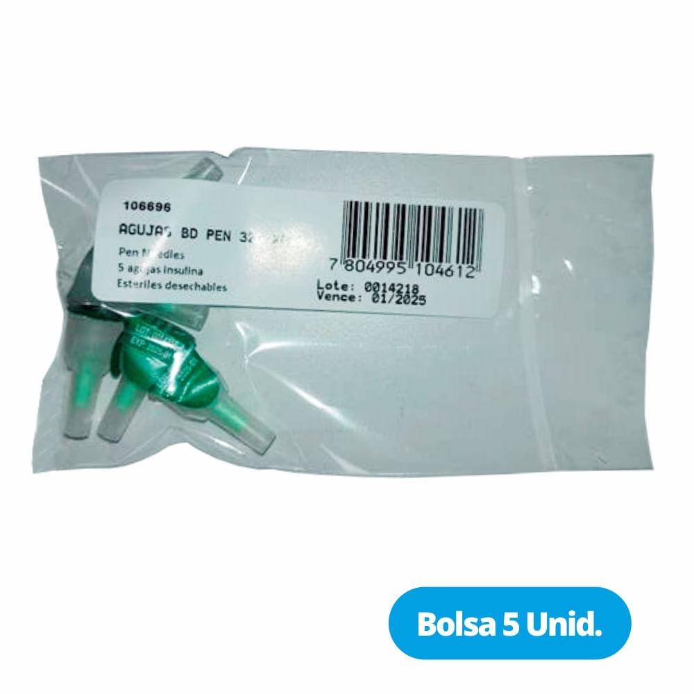 AGUJAS BD PEN 32G X 4MM X 5 UNID. 106696 - Profar