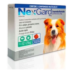 NEXGARD CAJA X 3 TABLETA MASTICABLE 68MG 10-25 KG